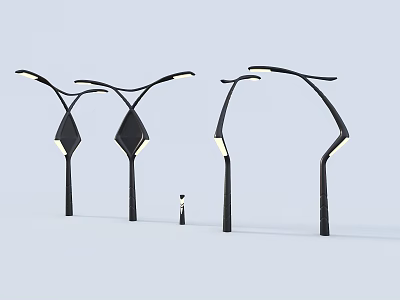 Modern Outdoor Lights With Black Curved Pole Sleek Top And LED Lighting Fixtures 3d model