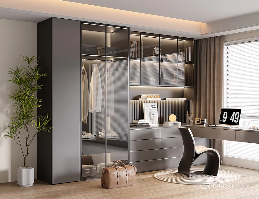 Modern Bookcase With Glass Doors And Multi Layer Shelves In Home Office Space 3d model 