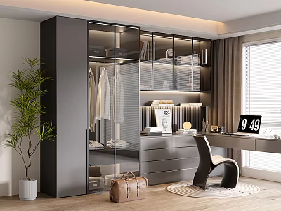 Modern Bookcase With Glass Doors And Multi Layer Shelves In Home Office Space 3d model
