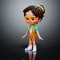 Cute Cartoon Girl Character With Yellow Glasses Green Backpack And Orange Shorts 3d model