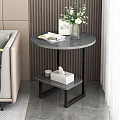 Modern Round Gray Marble Side Table With Black Frame Lower Shelf And Magazines 3d model