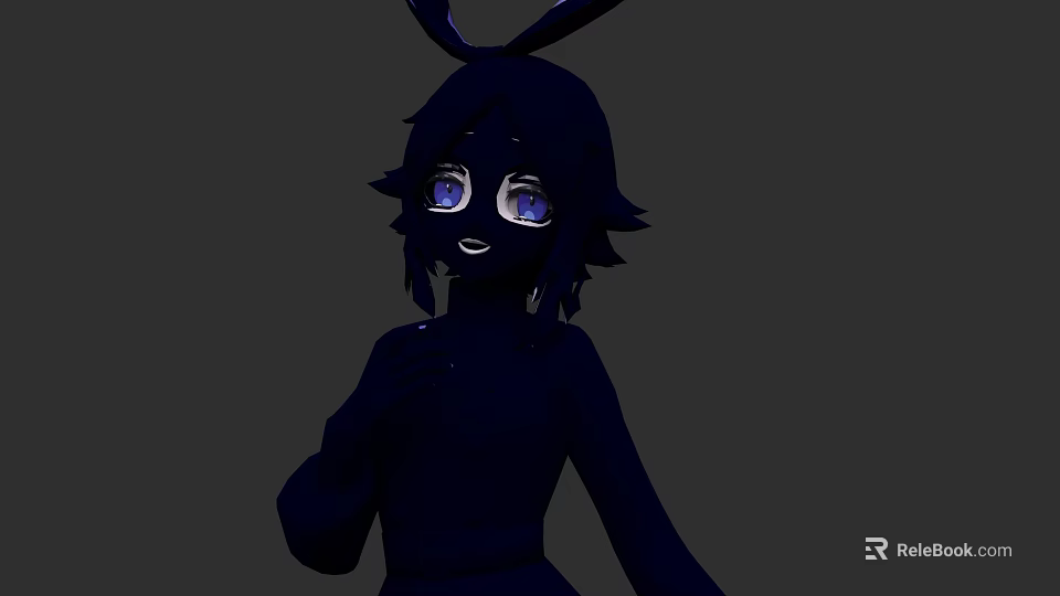 Black Silhouette Woman With Rabbit Ears Blue Eyes Black Hair And Clothing Against Gray Background 3d model 