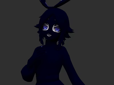 Black Silhouette Woman With Rabbit Ears Blue Eyes Black Hair And Clothing Against Gray Background 3d model