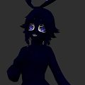 Black Silhouette Woman With Rabbit Ears Blue Eyes Black Hair And Clothing Against Gray Background