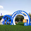 Event Entrance for Tianzhang Group 18th Anniversary Celebration with Blue Background Lighting Stage and Seats