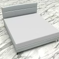 Modern Double Bed with Gray Upholstered Headboard and Light Colored Mattress on Marble Patterned Floor