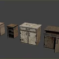 Vintage Wooden Bedside Tables With Worn Surfaces Drawers And Cabinet Doors