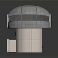 Silver Metallic Dome Structure With Grid Texture And Circular Openings On Metal Base 3d model