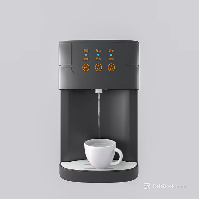 Modern Black Water Dispenser As Daily Use Electrical Appliance With White Cup Dispensing Water 3d model 