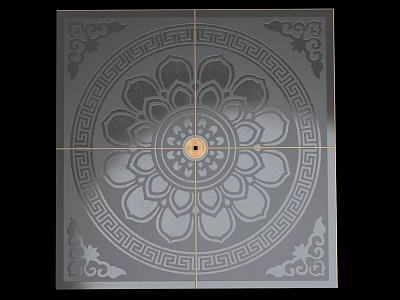 Intricate Lotus Patterned Floor Tile With Geometric Border And Circular Center 3d model