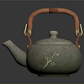 Household Teapot With Gray Textured Body Orange Leather Handle And Metal Clasps