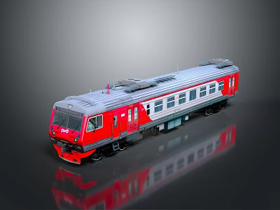 Red And Silver Train Model With Multiple Carriages HXD Front On Dark Background Reflection 3d model
