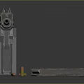 Silver Pistol on Transparent Display Stand with Magazine and Bullets