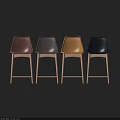 Modern Brown Leather Bar Stool With Stitched Seat And Natural Wooden Legs