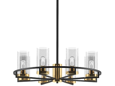 Modern Hanging Chandelier with Black and Gold Frame and Transparent Glass Shades 3d model