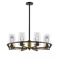 Modern Hanging Chandelier with Black and Gold Frame and Transparent Glass Shades