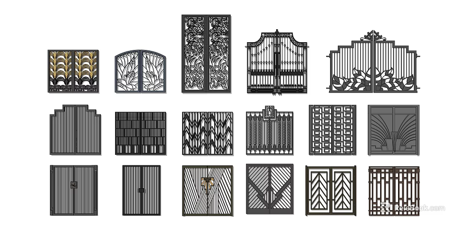 Various Design Decorative Gates With Ornate Patterns And Different Structural Styles 3d model 