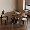 Modern Dining Room Interior With Round Wooden Table And Stylish Chairs 3d model