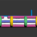 Colorful Inflatable Play Equipment Featuring Pink Blue Green Yellow Rings And Long Slide Design