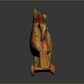 Yellow Bird Shaped Decorative Sculpture With Red Floral Patterns And Wheel Base