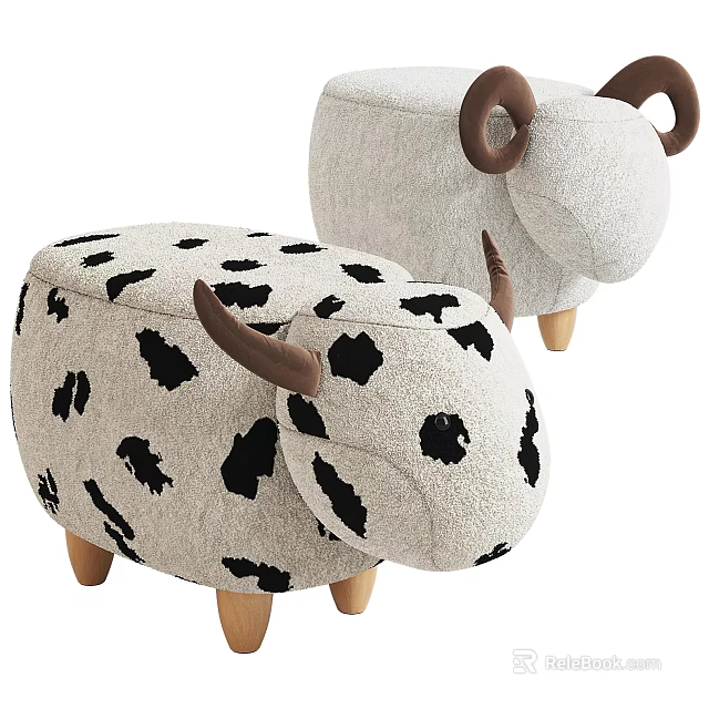 Cute Cow And Sheep Shaped Kids Stools With Wooden Legs 3d model 