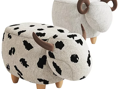 Cute Cow And Sheep Shaped Kids Stools With Wooden Legs 3d model