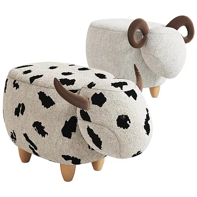Cute Cow And Sheep Shaped Kids Stools With Wooden Legs 3d model