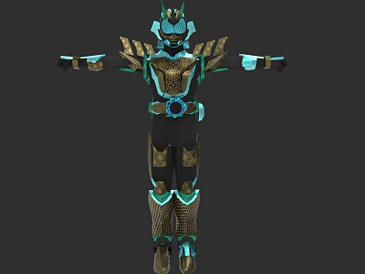 Game Movie Character In Blue And Gold Armored Suit With Helmet And Futuristic Design 3d model
