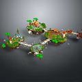 Floating Islands Connected By Bridges With Green Plants And Small Structures Layout 3d model