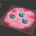 Three Blue Smiling Reptiles In Pink Water With Circular Patterns And Ripples