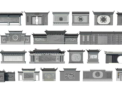 Traditional Chinese Scenic Wall Styles Featuring Ornate Carvings And Classic Patterns 3d model