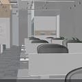 Modern Open Plan Public Office Space With Workstations Computers Ergonomic Chairs And Green Plants 3d model