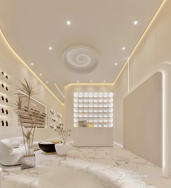 Luxury Modern SPA Sauna Interior With Warm Lighting And Plants 3d model 