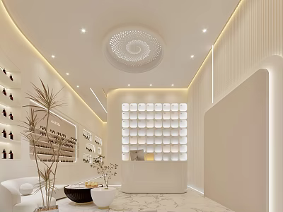 Luxury Modern SPA Sauna Interior With Warm Lighting And Plants 3d model