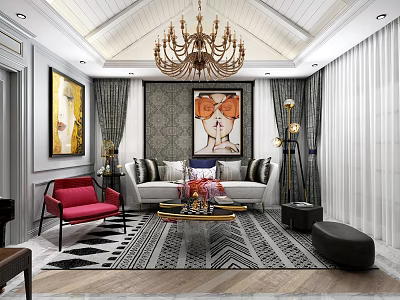 Light Luxury Living Room Decorative Painting Piano Glass Elevator Room 3d model