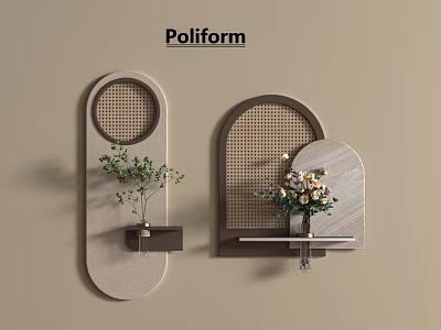 Poliform Modern Wall Hangings With Circular Arch Design And Rattan Mesh Shelves For Plants 3d model