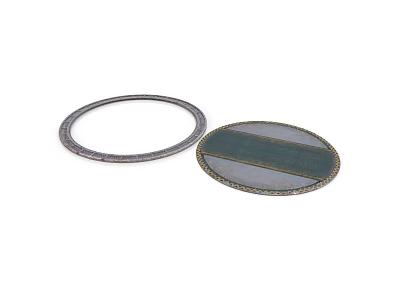 Circular And Oval Metal Mesh Equipment With Green Striped Design 3d model