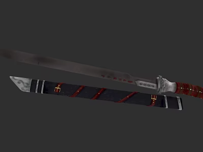 Traditional Decorative Weapon Sword With Red Black Sheath And Metal Handle Design 3d model