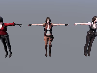 Game Movie Female Characters Three Different Outfits Arms Outstretched 3D Models Design 3d model
