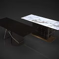 Two Stylish Dining Tables Featuring Dark Surface And White Marble Top With Metal Frames