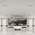 Modern Sales Office Interior With Spacious Design Hanging Chandelier And Decorative Painting