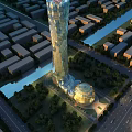 Aerial Planning View of Modern Urban City With Tall Skyscraper River Greenery and Surrounding Buildings