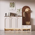 Modern Cream Entryway Shoe Cabinet With Wooden Pegboard Hanging Area And Built In Storage Bench