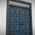 Blue Rusty Gate With Metal Hinge And Weathered Panel Design 3d model