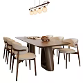 Modern Middle Ancient Style Dining Table and Chair Combination Solid Wood Dining Table and Chair Combination Dining Table Ornaments Type Chandelier Six-person Dining Table and Chair Combination 3d model