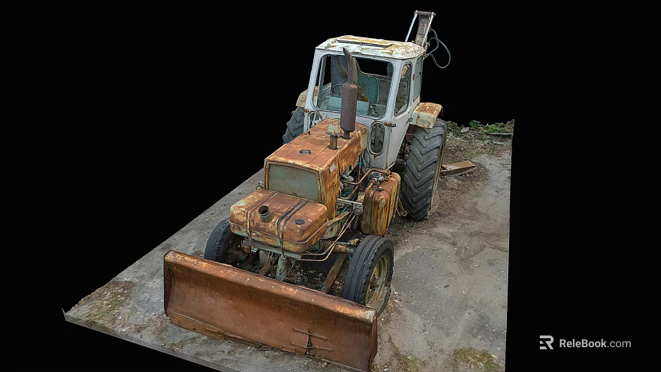 Old Rusty Farm Tractor Parked on Muddy Ground with Visible Body Rust 3d model 