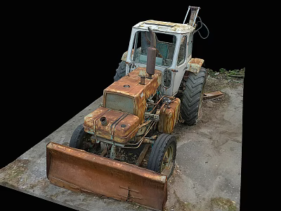 Old Rusty Farm Tractor Parked on Muddy Ground with Visible Body Rust 3d model