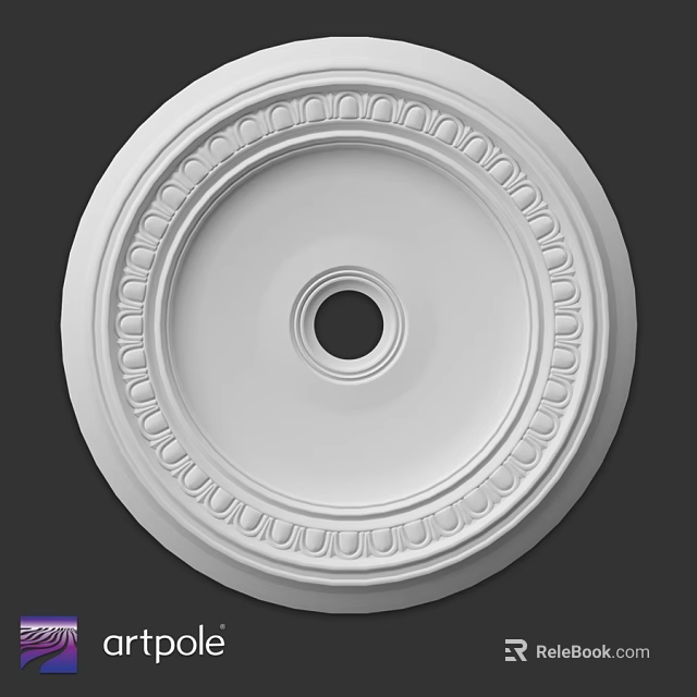 White Circular Ceiling Medallion With Ornate Edge Design And Central Hole 3d model 