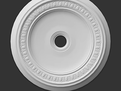 White Circular Ceiling Medallion With Ornate Edge Design And Central Hole 3d model