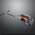 Handheld Garden Cutting Tool With Long Pole Red Orange Engine And White Handle